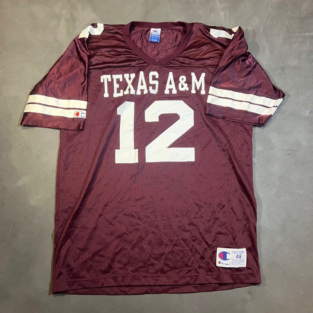 Vintage 90s Champion Texas‎ A&M Aggies Football Jersey Maroon 12 Made in USA 48
